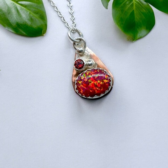 🌺 Artisan Opal, Sterling & Copper Necklace - Picture 8 of 11